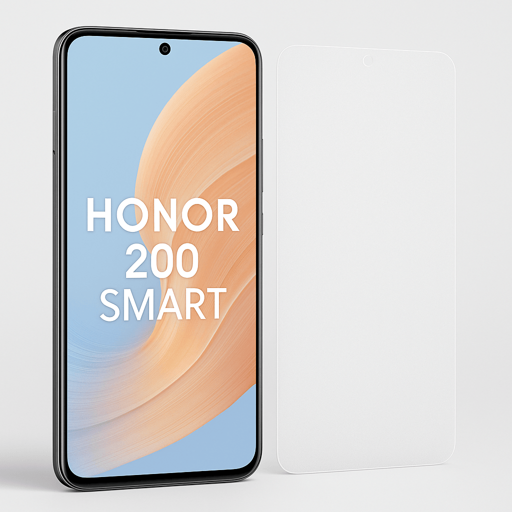 Honor 200 Smart puhelin ja mattapintainen panssarikalvo vierekkäin, heijastamaton anti-glare näyttösuoja