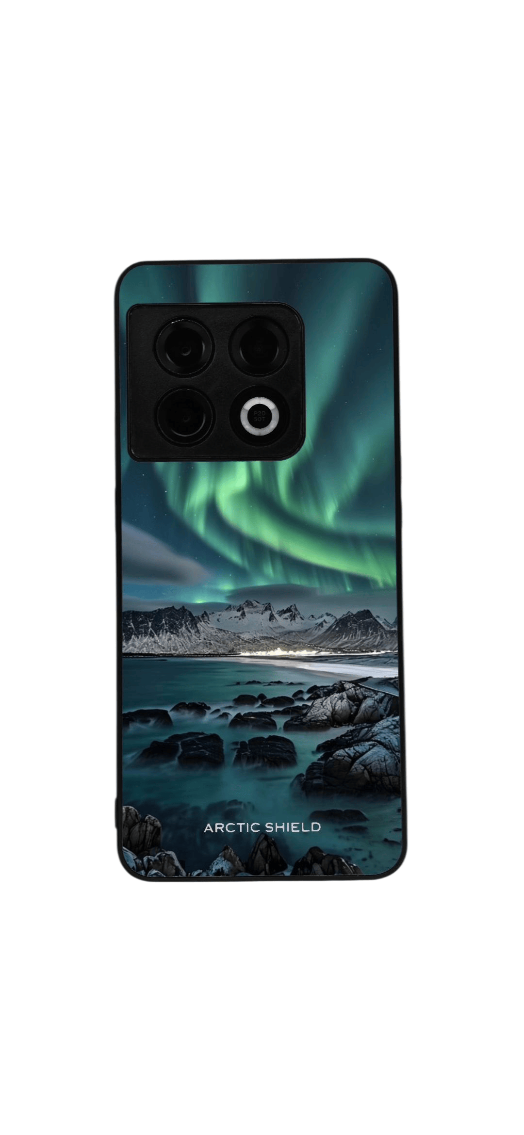 OnePlus 10T Arctic Shield -suojakuori – vihreät revontulet, vuoristo ja arktinen design