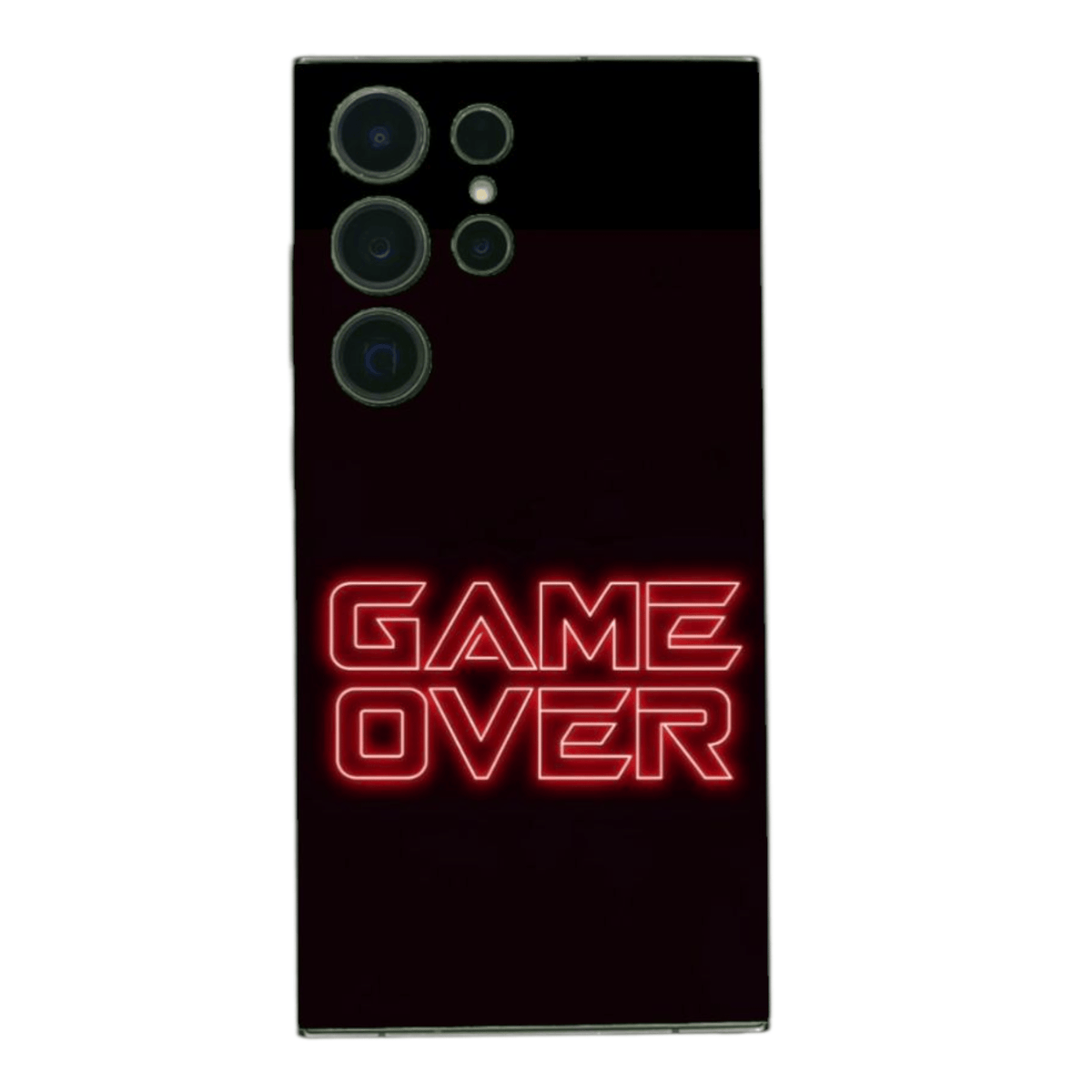Peliteemainen neon-design puhelimeen – GAME OVER -teksti korostettuna
