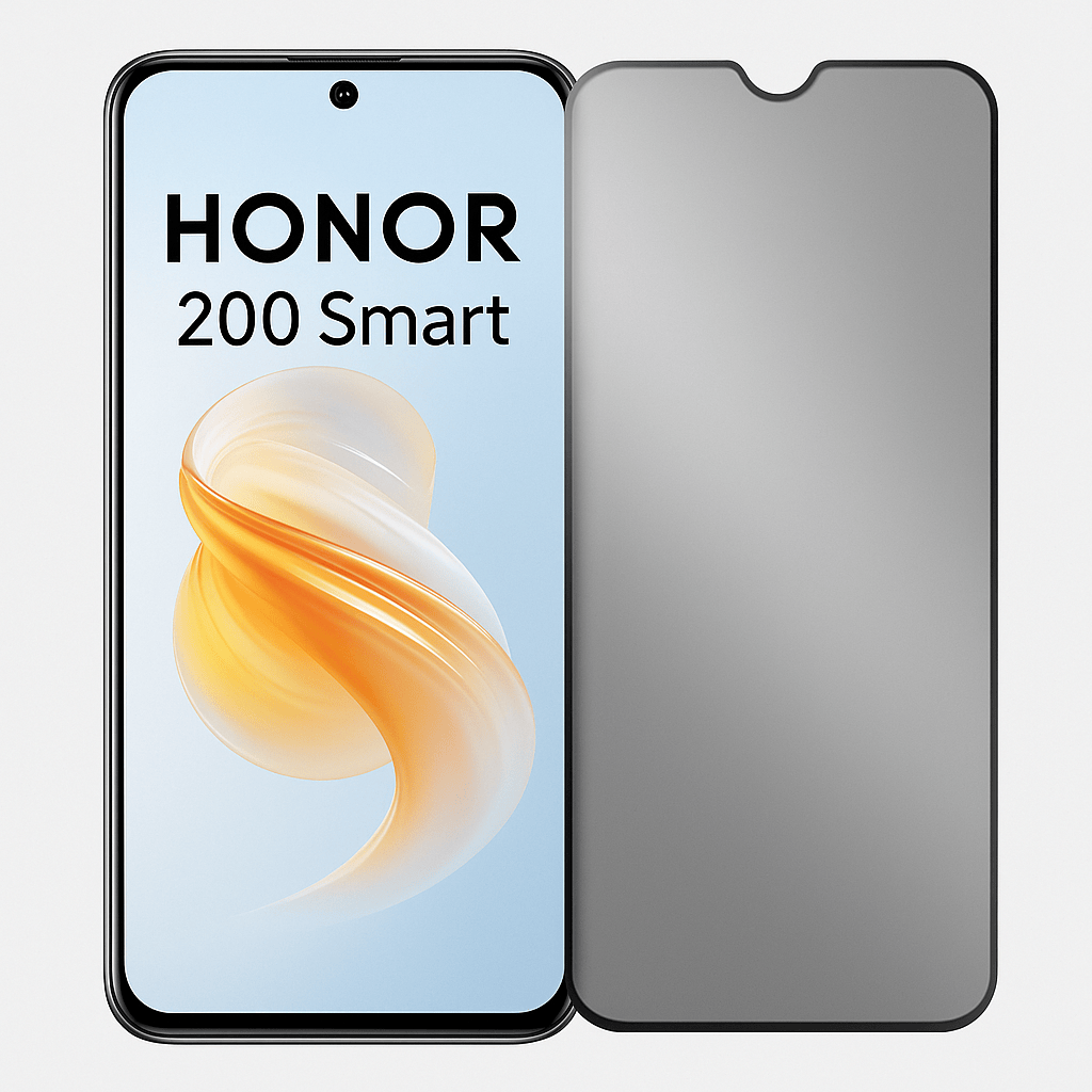 Honor 200 Smart puhelin ja mattapintainen privacy panssarikalvo vierekkäin