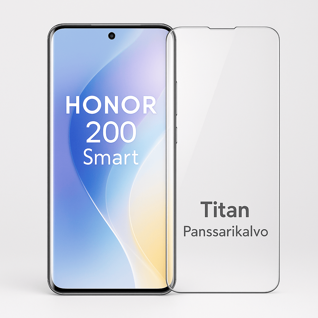 Honor 200 Smart puhelin ja kirkas Titan panssarikalvo vierekkäin