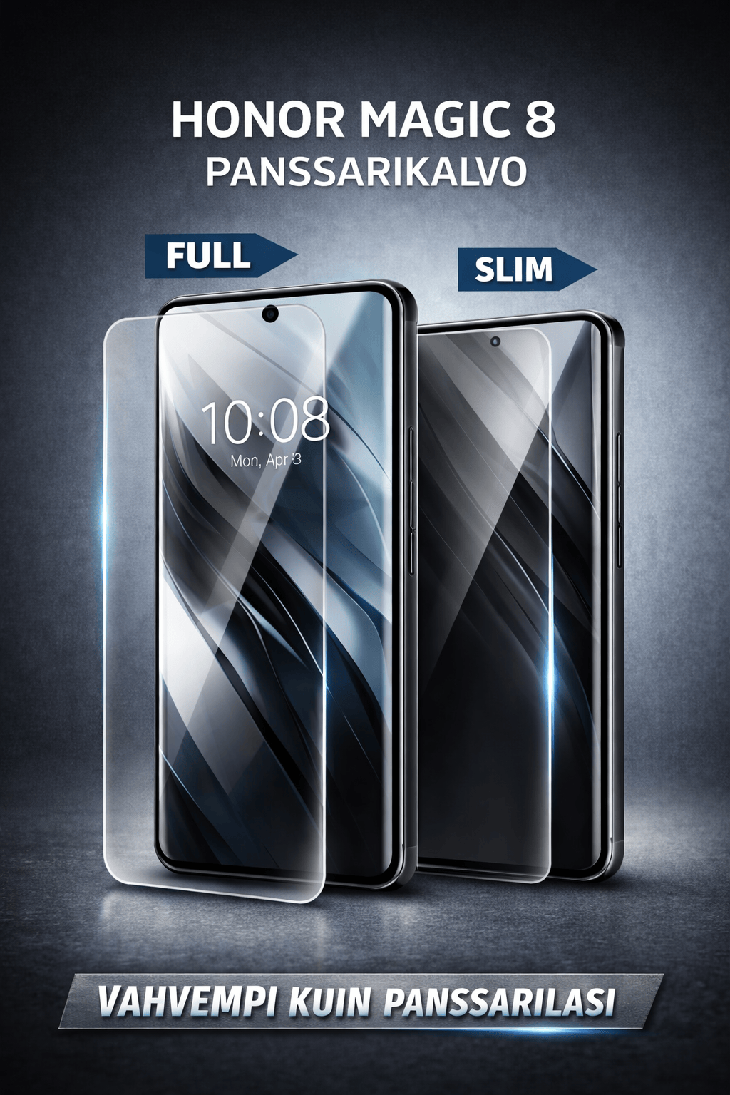 Honor Magic 8 panssarikalvo – Arctic Shield Titan näytönsuoja Full ja Slim -versioina, lasimainen pinta ja panssarilasia kestävämpi suoja