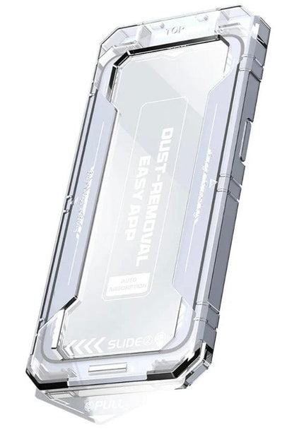  iPhone 11 panssarilasi asennuskehikko sivulta kuvattuna