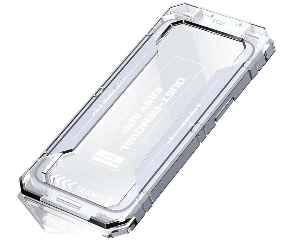 iPhone 11 panssarilasin asennuskehikko kuvattuna takaapäin