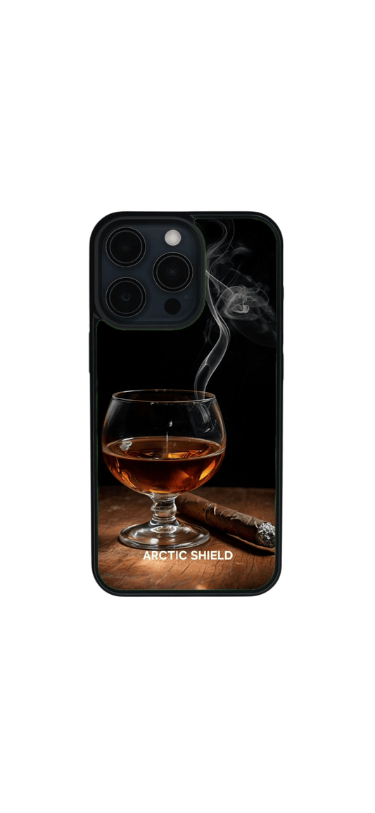 iPhone 11 Pro Max Magsafe suojakuori – konjakkilasi ja sikari tyylikkäällä taustalla