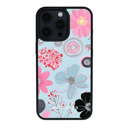 iPhone 12 mini kuori kukkakuosi – sininen tausta ja keväinen design