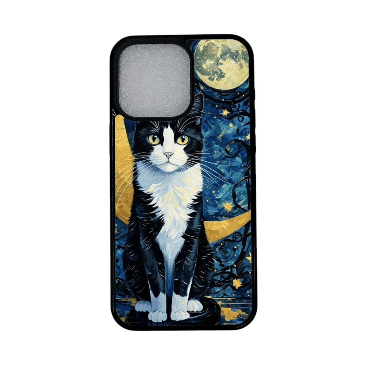 iPhone 12 Pro magneettinen kuori – mustavalkoinen kissa kuutamossa edestä