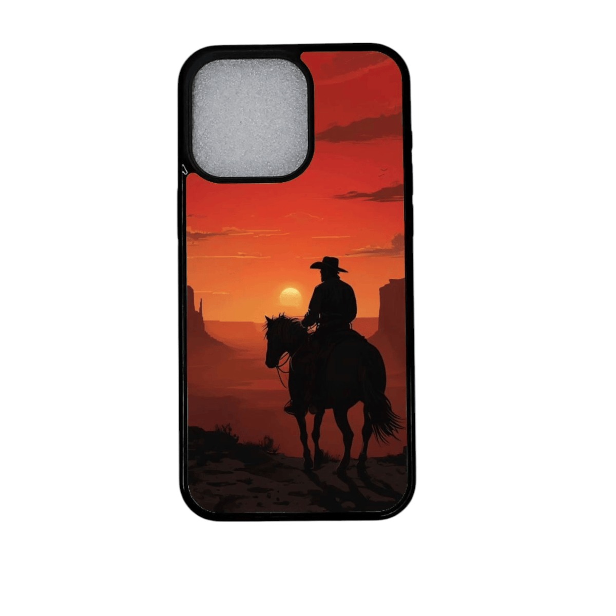  iPhone 12 Pro suojakuori auringonlaskussa ratsastavalla hahmoll