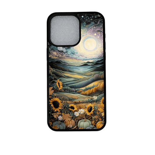  iPhone 12 Pro suojakuori maisemakuosilla, auringonkukilla ja kurpitsoilla (etukuva)