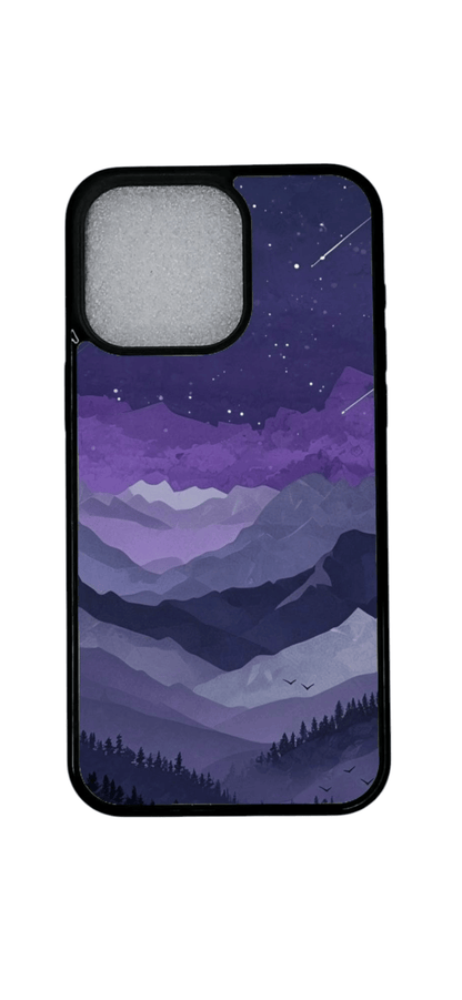 iPhone 12 Pro suojakuori violetti vuorimaisema -designillä edestä (etukuva)