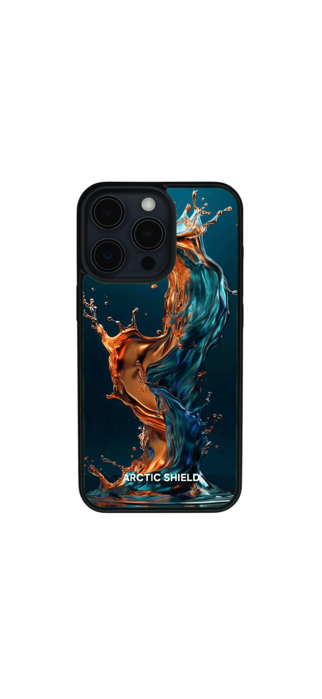iPhone 14 Plus suojakuori Arctic Shield vesiroiske – sinioranssi roiske-efekti tuo tyylikästä suojaa