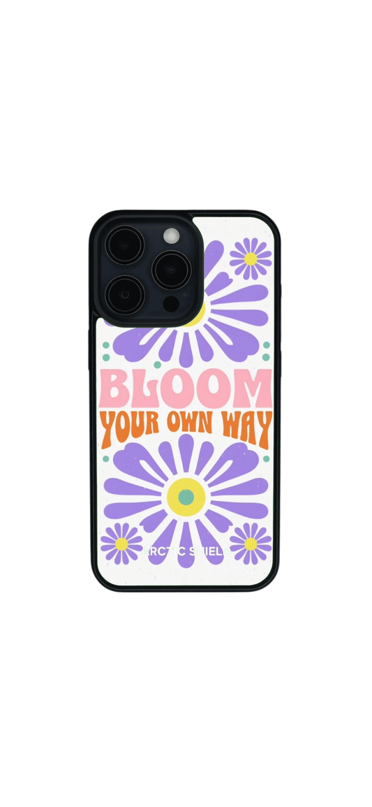 iPhone 14 Pro Magsafe suojakuori – kukat ja inspiroiva teksti Bloom Your Own Way
