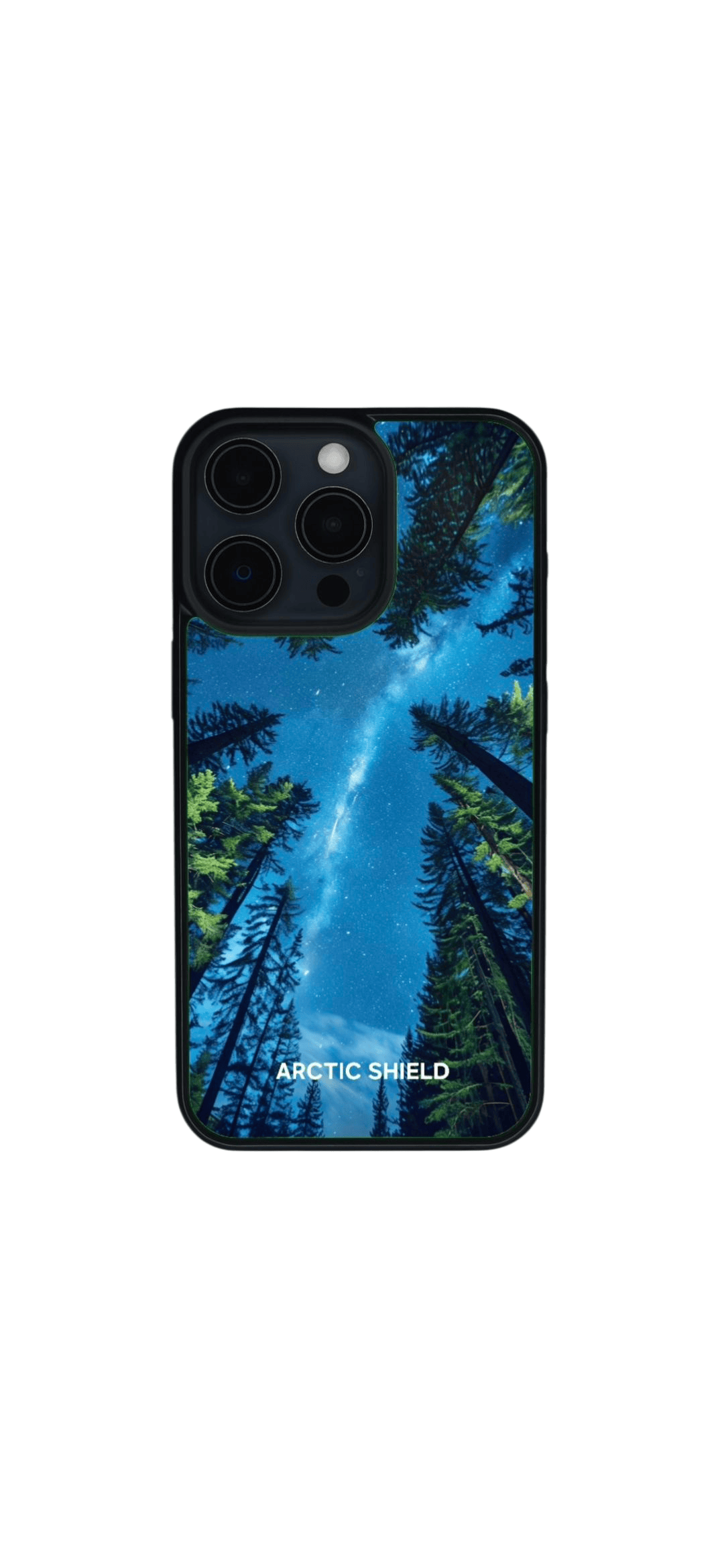 iPhone 14 Pro phone case – Starry night sky with tall forest trees

