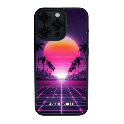 iPhone 14 Pro phone case – Retro sunset with palm trees

