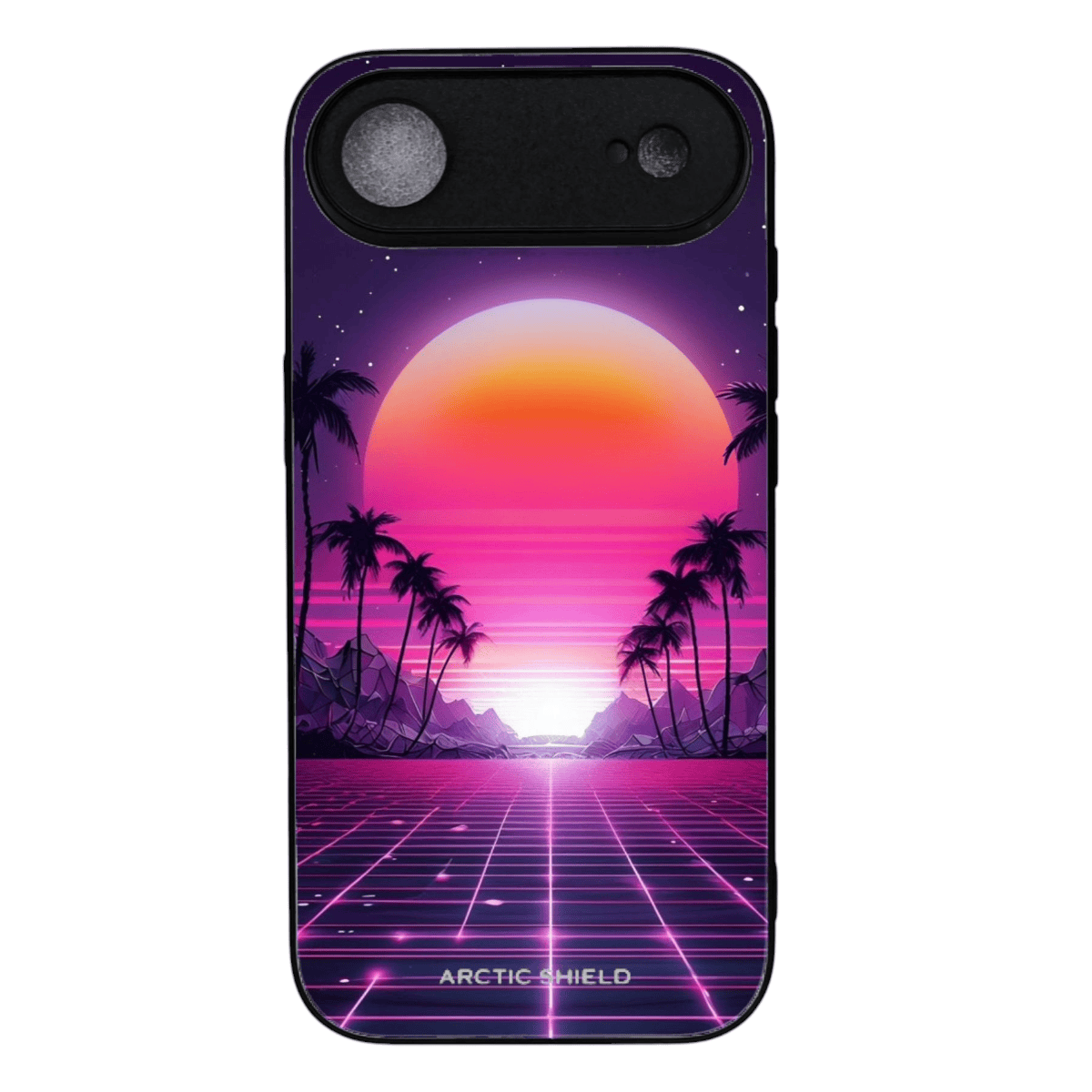 iPhone 17 Air suojakuori MagSafe yhteensopiva – Arctic Shield retro auringonlasku neonvärinen palmu design

