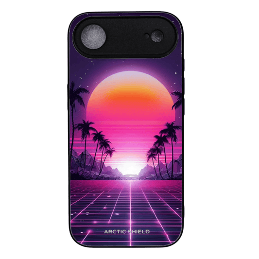 iPhone 17 Air suojakuori MagSafe yhteensopiva – Arctic Shield retro auringonlasku neonvärinen palmu design

