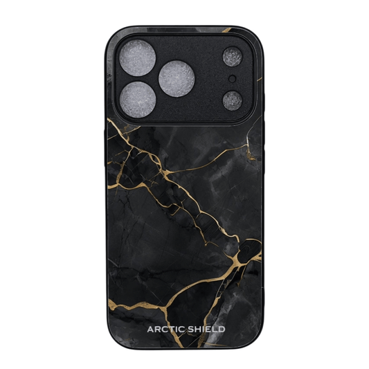 iPhone 17 Pro Max suojakuori musta marmori kulta MagSafe yhteensopiva Arctic Shield
