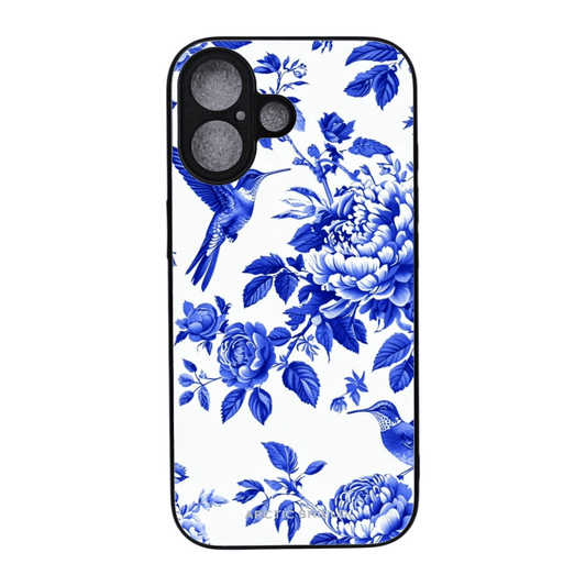 iPhone 18 Pro Max MagSafe-yhteensopiva suojakuori, Sinivalkoinen kukka ja lintu – kuosin esimerkkikuva 1