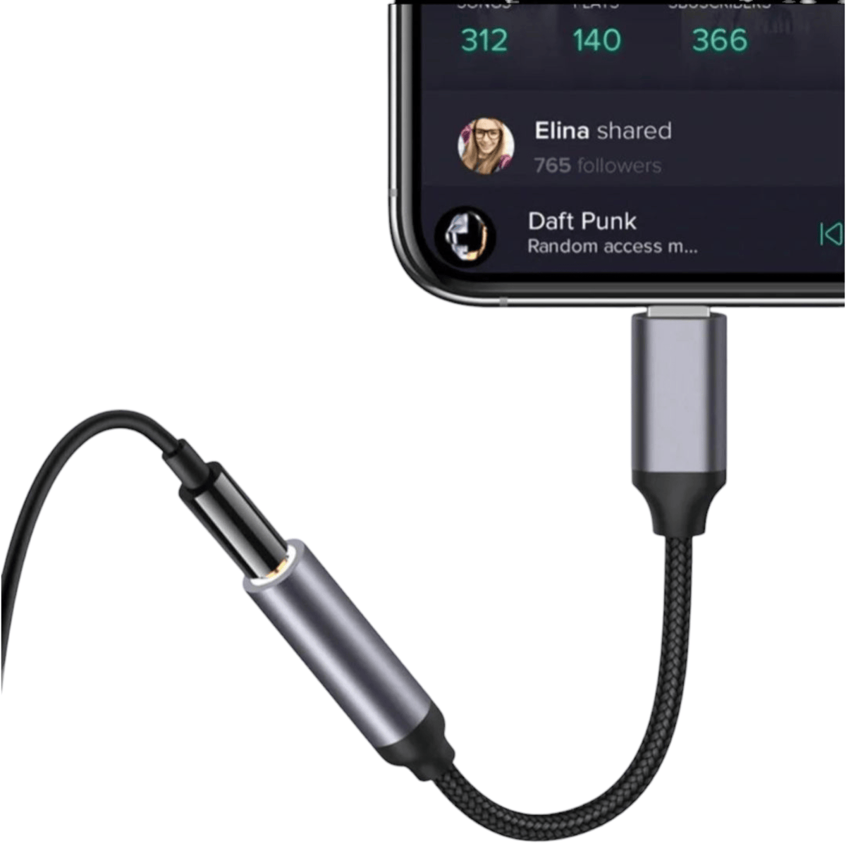 iPhone kuulokeadapteri taivutettavalla kaapelilla