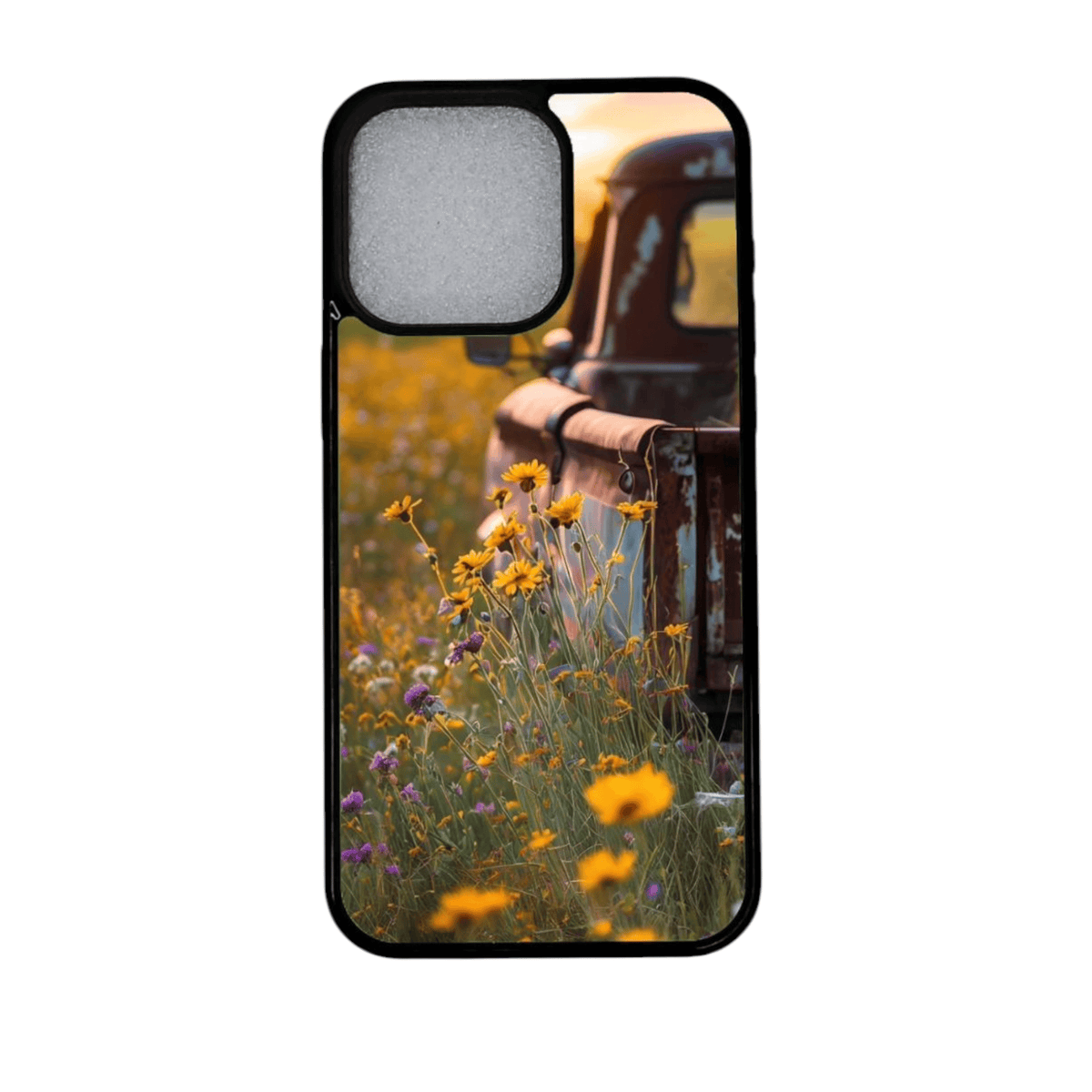 iPhone 12 Pro magneettinen kuori – kukkaketo ja vanha lava-auto edestä