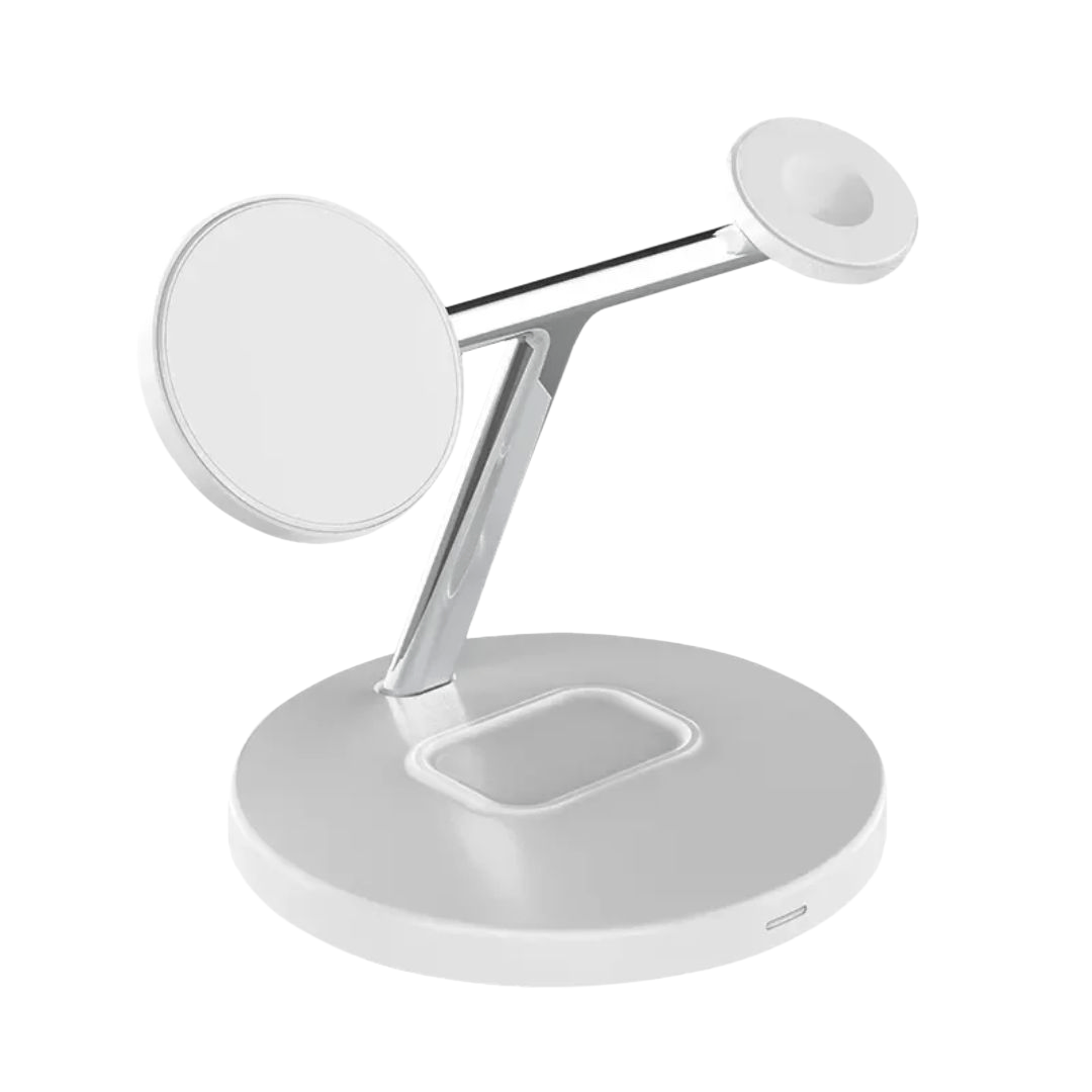 3-in-1 MagSafe-laturi iPhonelle – tyylikäs valkoinen latausteline ilman laitteita