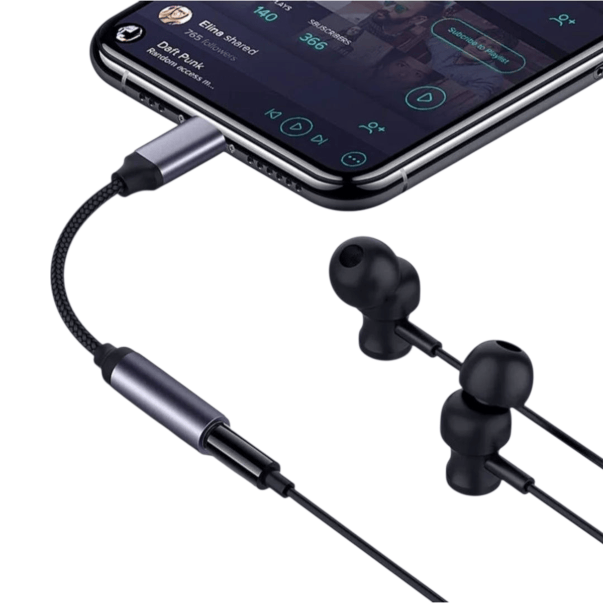 iPhone kuulokeadapteri käytössä Spotifyn kanssa