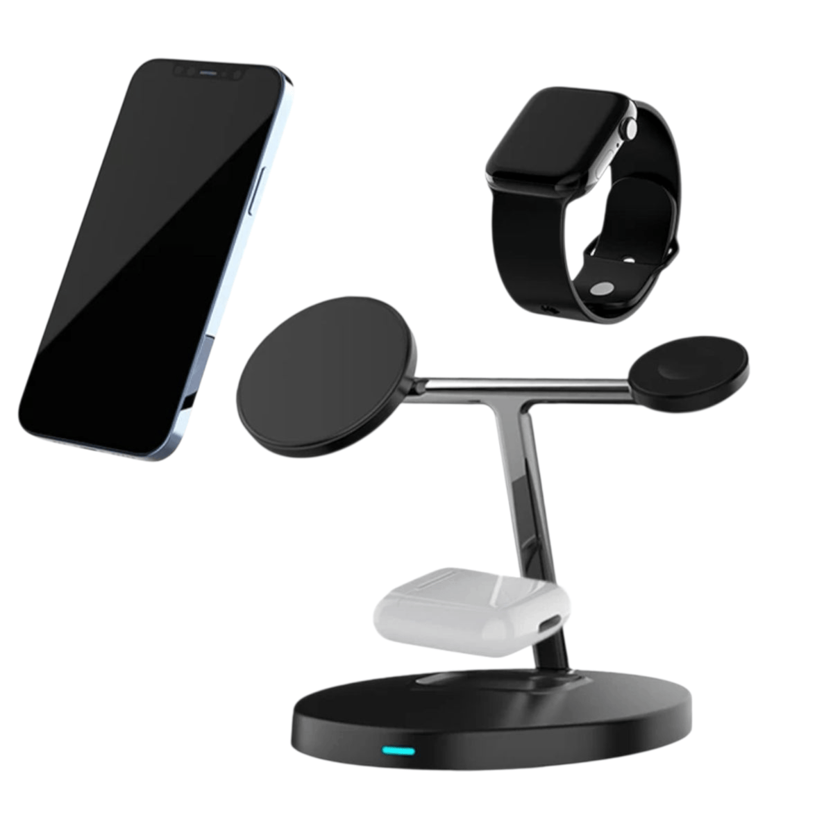MagSafe All-in-One musta teline – iPhone, Apple Watch ja AirPods erillään latauksesta