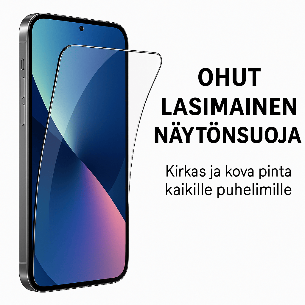 Ohut lasimainen näytönsuoja kaikille puhelinmalleille – hylkii vettä, suojaa tarkasti