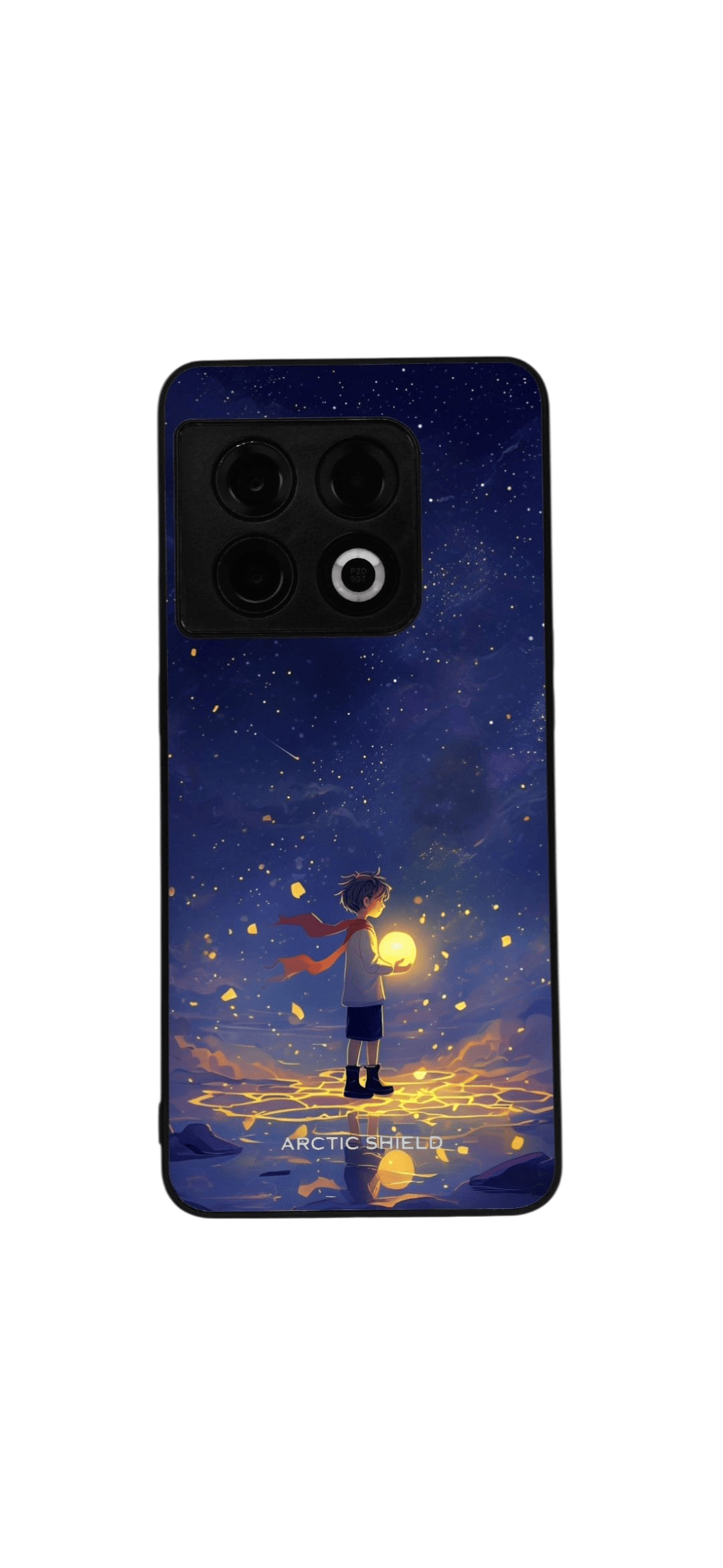 OnePlus 10T Starlight Dream -suojakuori – poika pitelee hehkuvaa orbia utuisten tähtien alla