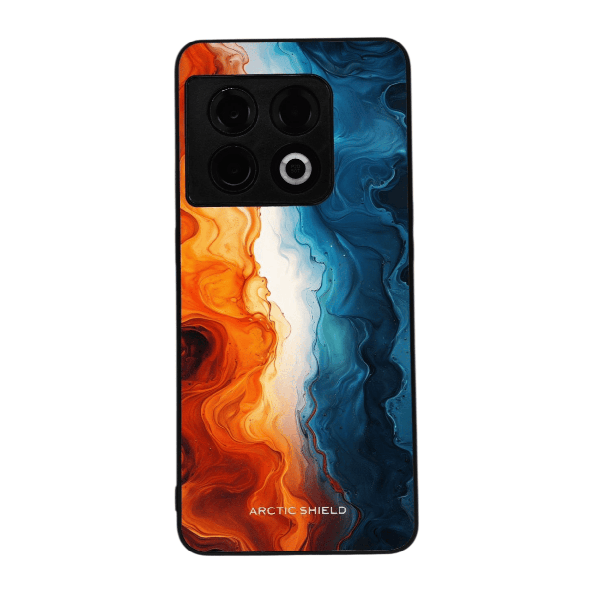 OnePlus 10T Arctic Shield -suojakuori – Magma Wave, oranssi ja sininen