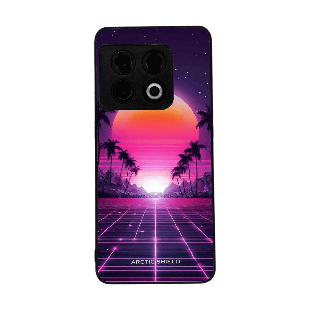 OnePlus 12 Arctic Shield kuori – pystysuora retrowave sunset‑kuosi