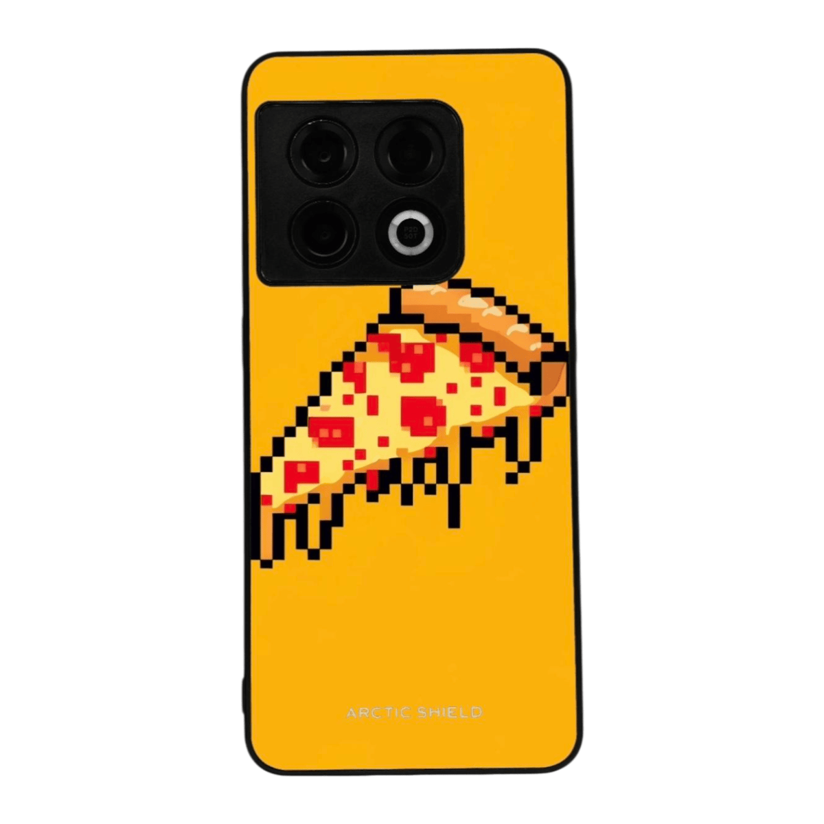 OnePlus 13 kuori – pixel art pizzapala keltaisella pohjalla