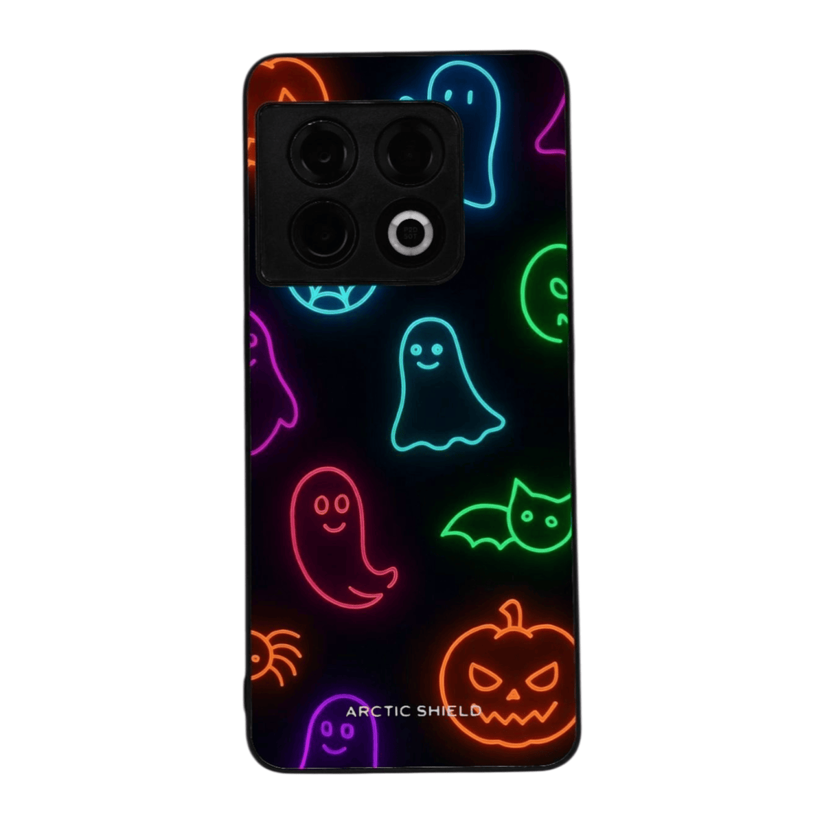 OnePlus 13R Halloween kuori – neon haamut, lepakko ja kurpitsa design