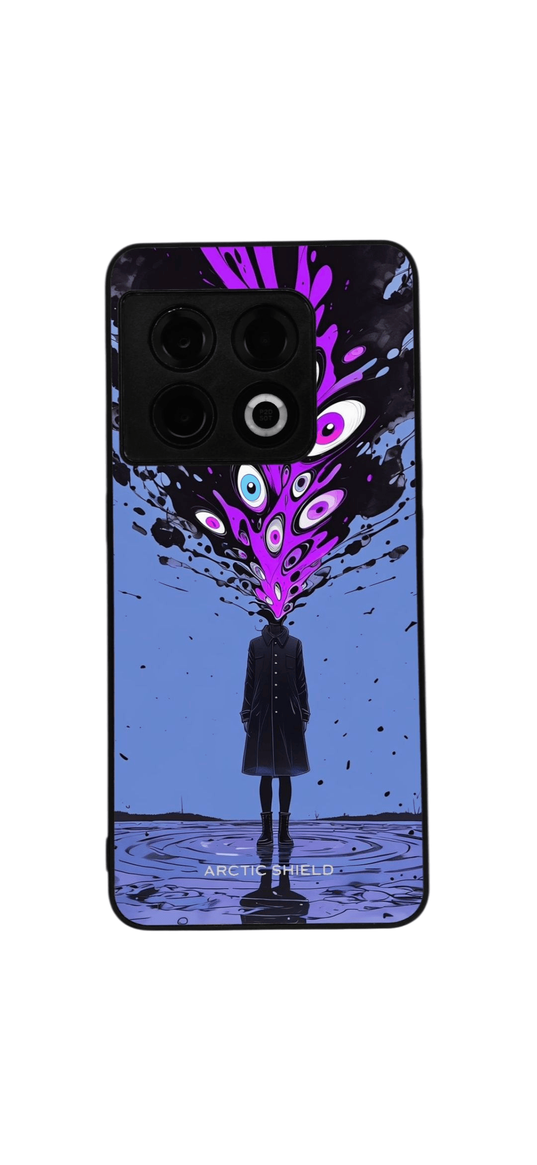 OnePlus 7 / 6T Arctic Shield suojakuori – surrealistinen sininen kuosi ja violetti silmäsarja