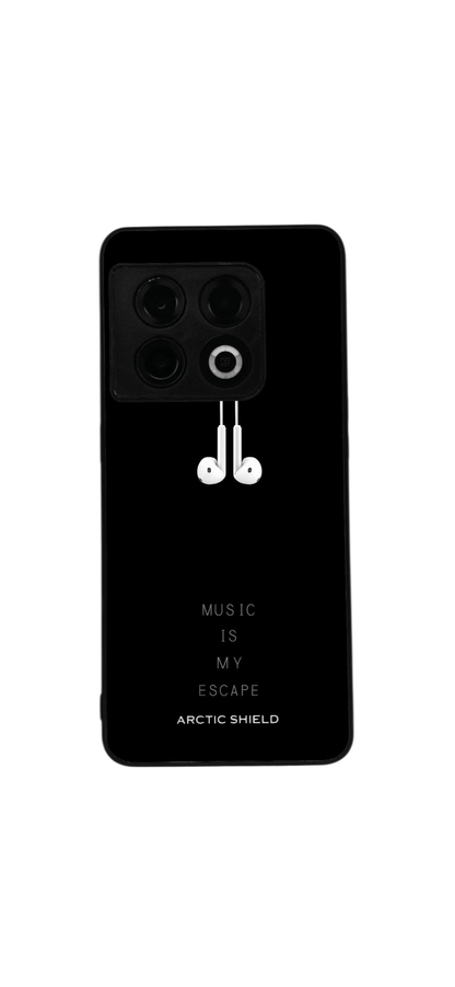 OnePlus 7 Pro Music Escape -suojakuori – kuulokegrafiikka ja teksti “Music Is My Escape”