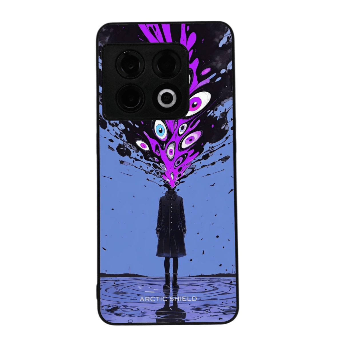 OnePlus 7T Arctic Shield suojakuori – surrealistinen sininen kuosi ja violetti silmäsarja