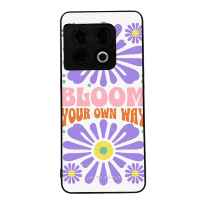 OnePlus 8 suojakuori – retro kukkakuvio ja teksti Bloom Your Own Way