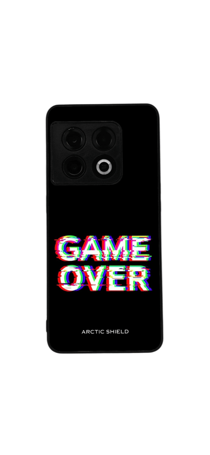 OnePlus 8 Pro Arctic Shield Game Over -suojakuori – musta mattapinta ja glitch-tekstielementti