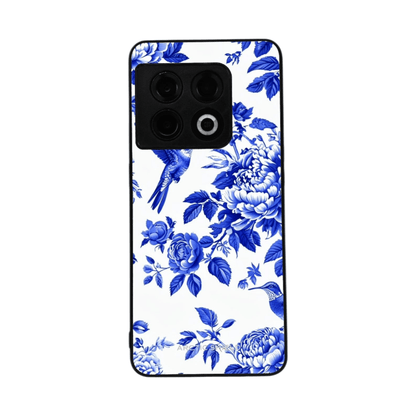 OnePlus 8 Arctic Shield -suojakuori – sinivalkoinen kukkakuosi ja lintu