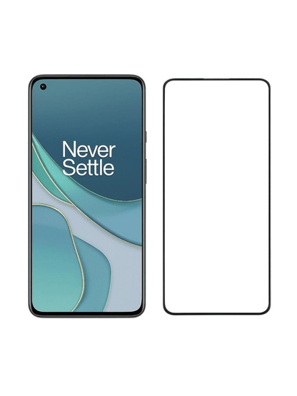 Karkaistu OnePlus 8T panssarilasi – Näytönsuoja ja puhelin erillään havainnekuvassa