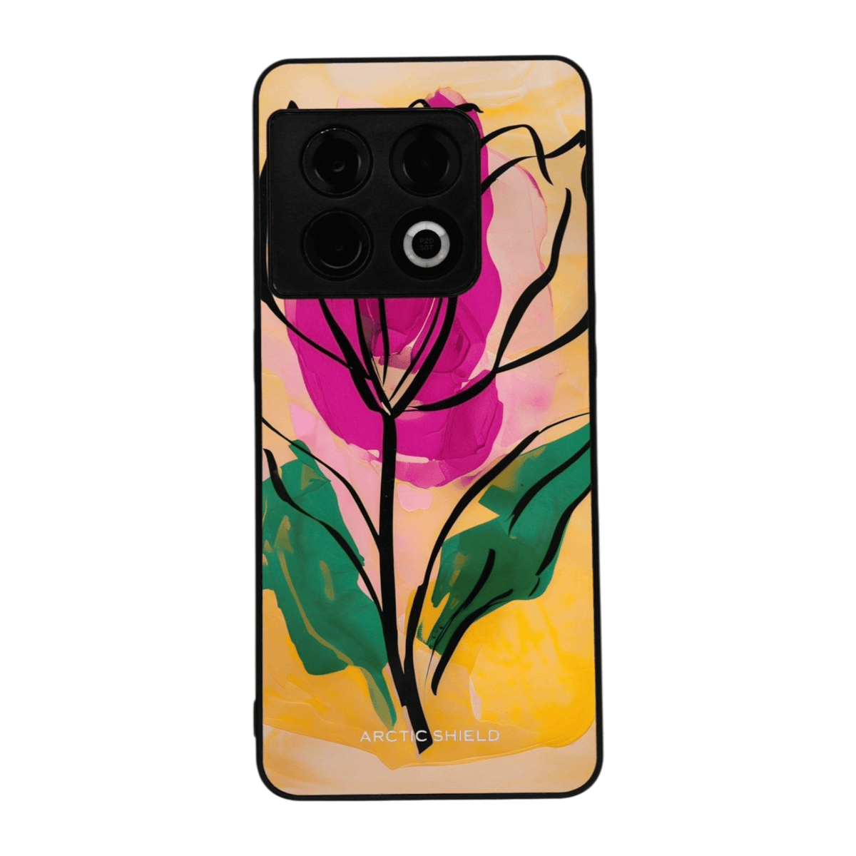 OnePlus 9 Arctic Shield kuori – pystysuora keltapinkki kukkakuvio