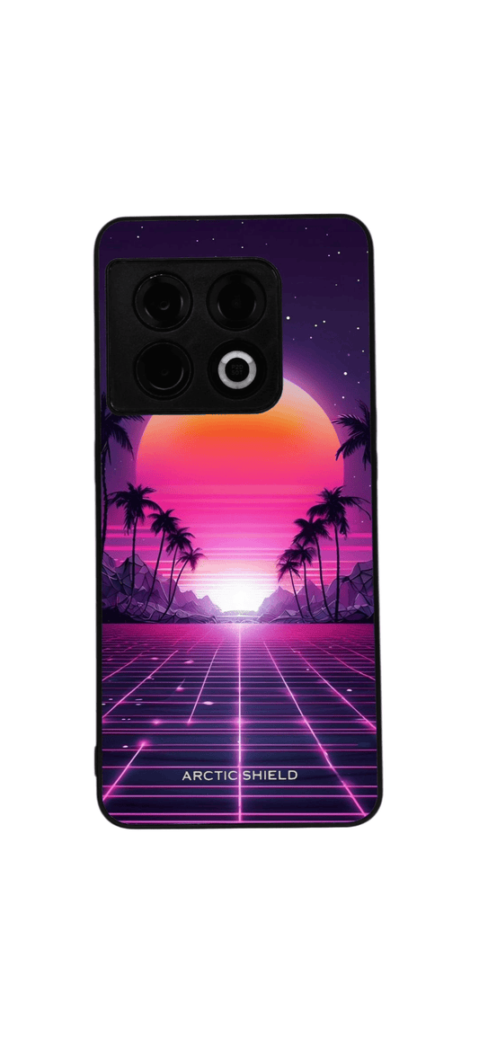 OnePlus 9 Arctic Shield suojakuori – neon sunset ja palmut retrowave tyyliin
