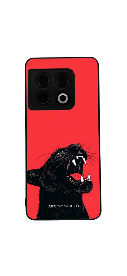 OnePlus 9 Pro Arctic Shield suojakuori – punainen tausta ja karjuva pantteri