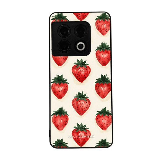 OnePlus 9 Arctic Shield -suojakuori – mansikkakuosi vaalealla taustalla