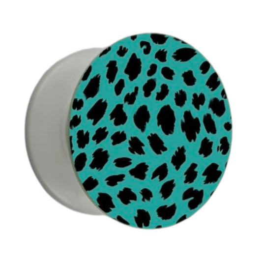 Puhelimen pidike Ø47 mm turkoosilla leopardikuosilla – mobiilikeuppa.com