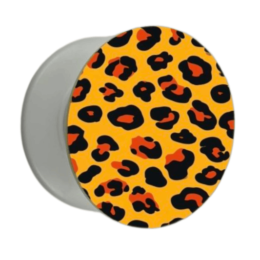 Puhelimen pidike Ø47 mm oranssilla leopardikuviolla – mobiilikeuppa.com