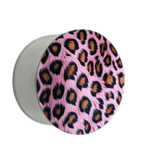 Puhelimen pidike Ø47 mm pinkillä leopardikuosilla – mobiilikeuppa.com