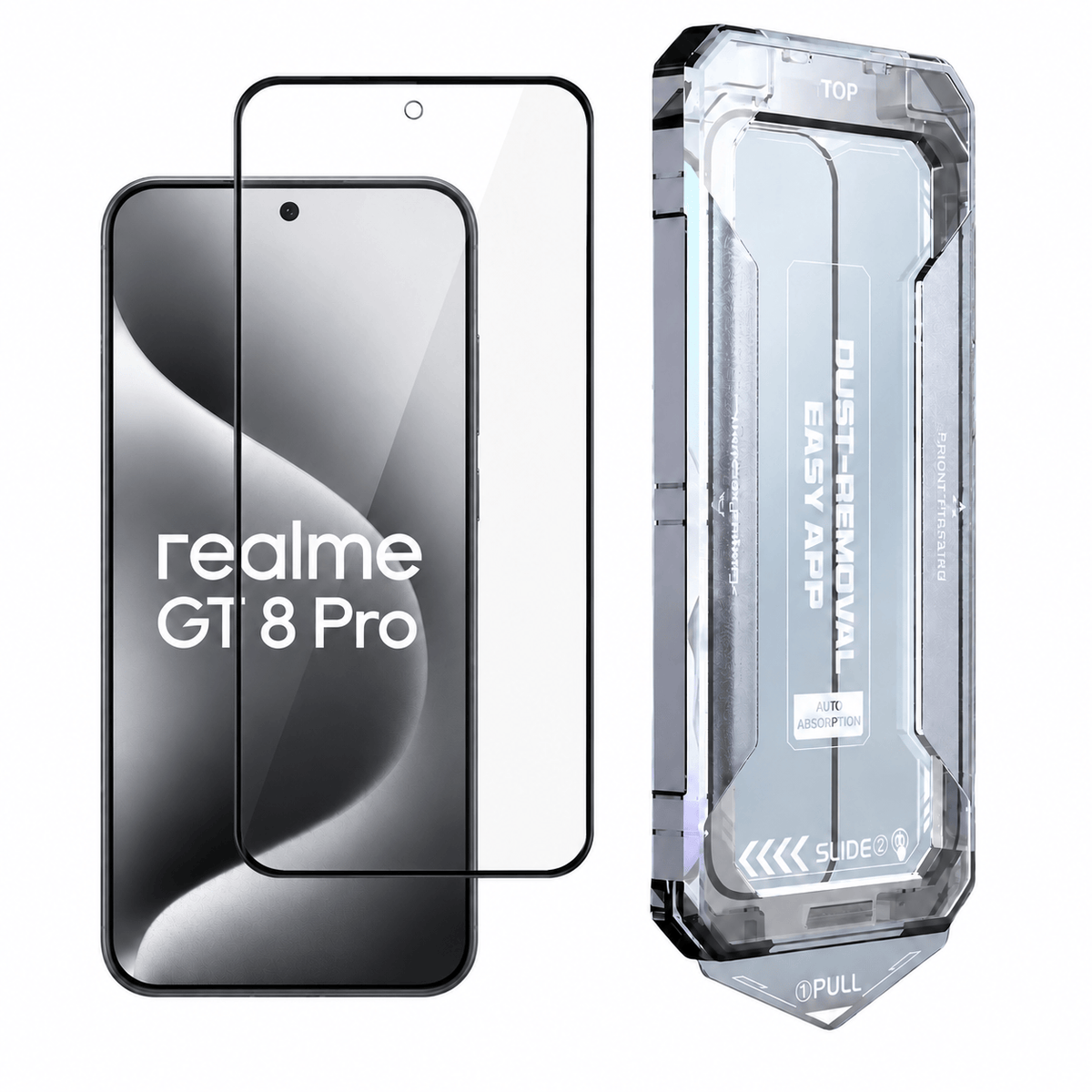 Realme GT 8 Pro panssarilasi asennuskehikolla – 9H karkaistu näytönsuoja