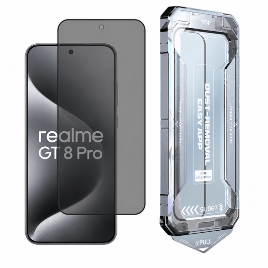 Realme GT 8 Pro privacy panssarilasi asennuskehikolla – 9H yksityisyyssuojallinen näytönsuoja