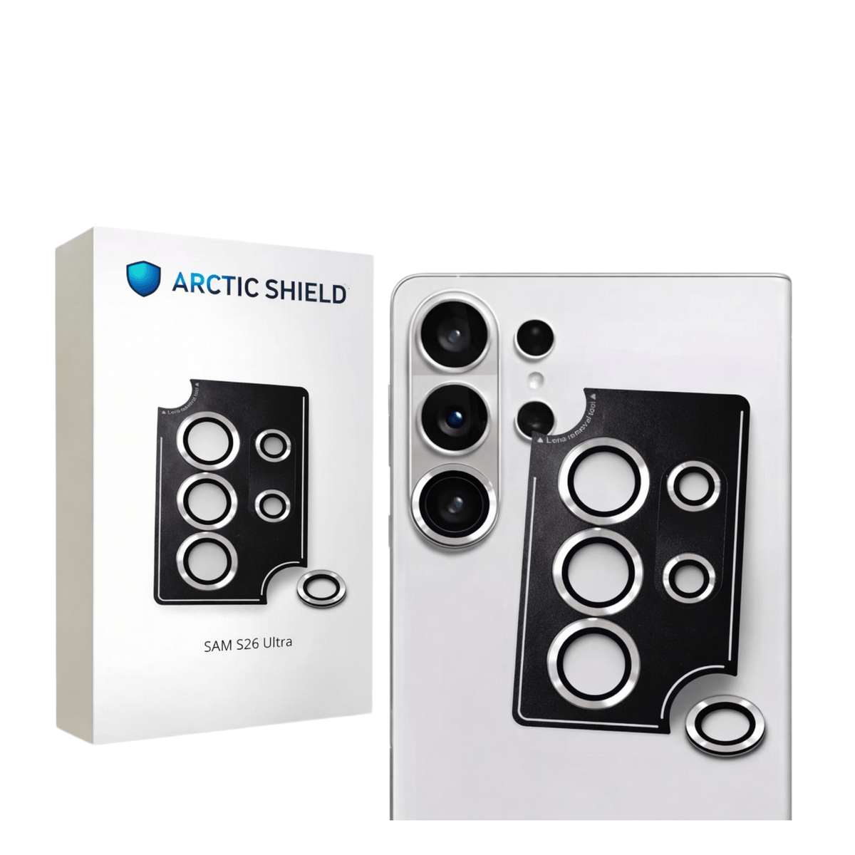 Samsung Galaxy S26 Ultra linssinsuojat ja Arctic Shield pakkaus